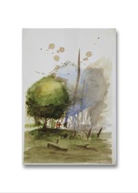 Trees, green, wood, forest, people, Abstract, Aquarel