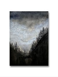 Abstraktemalerei mit Aquarelfarben auf Leinwand. Wald, Schwarz, Gebirge, Regen, B&auml;ume, Nadelb&auml;ume, Neble, - by Erik Chemnitz