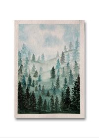 Wald, Regenwald, Nebel, gr&uuml;n, blau, abstrakt, aquarel