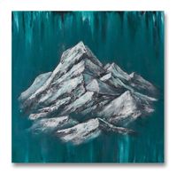 Abstract painting, landscapes, turquoise background and white mountains in the foreground