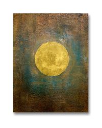 golden moon on Turkish background. Copper colors penetrate the green-blue.