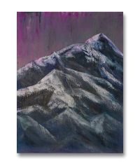 Abstract painting, landscapes, pink background and white mountains in the foreground with light pink stitch on white