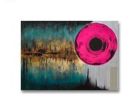 Circle, Pink, turquoise, black, gold, abstract, painting, acrylic, canvas