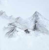 Abstraktmalerei mit Acrylfarben auf Leinwand, Landschaften, wei&szlig;er Hintergrund und wei&szlig;e Berge, - by Erik Chemnitz